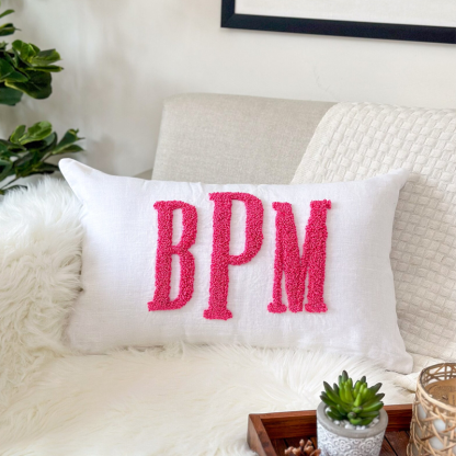 Custom Handmade Embroidery Monogram Pillow Punch Needle Name Pillow Slumber Party Gift Girl Kid Gift
