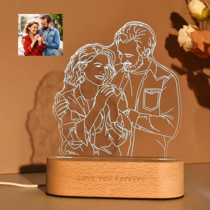 Personalized Photo Drawing Engraved Portrait Line Art Picture Night Light Anniversary Weeding Gifts