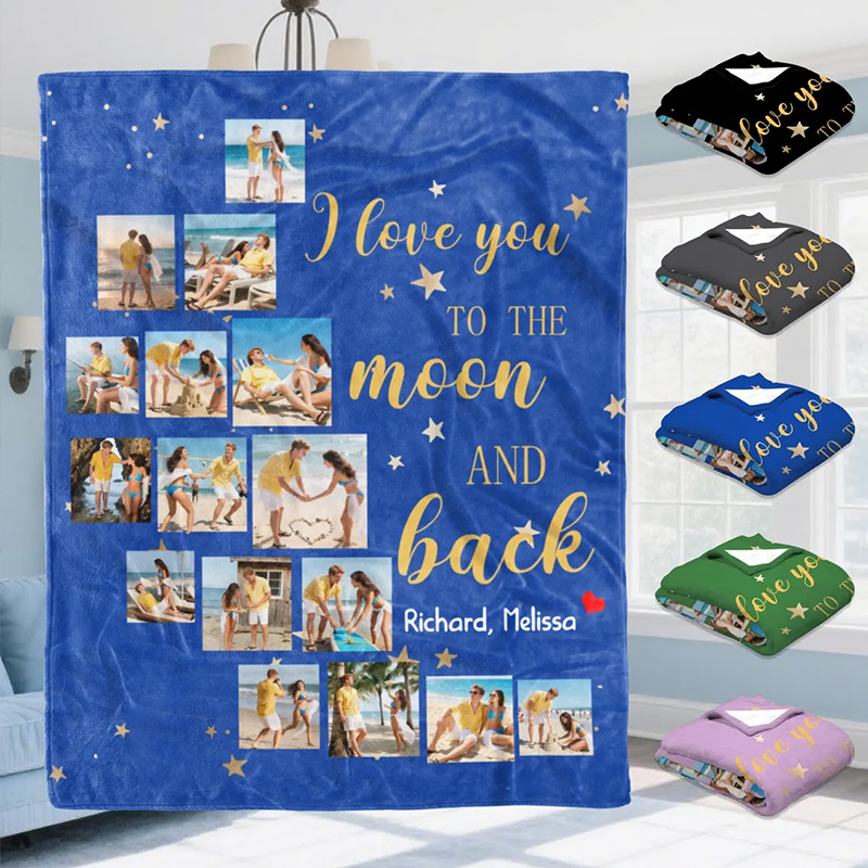 Custom Blanket with Collage Photos Personalized Photo Blanket 14 Photos Moon Plush Custom Couple Gift