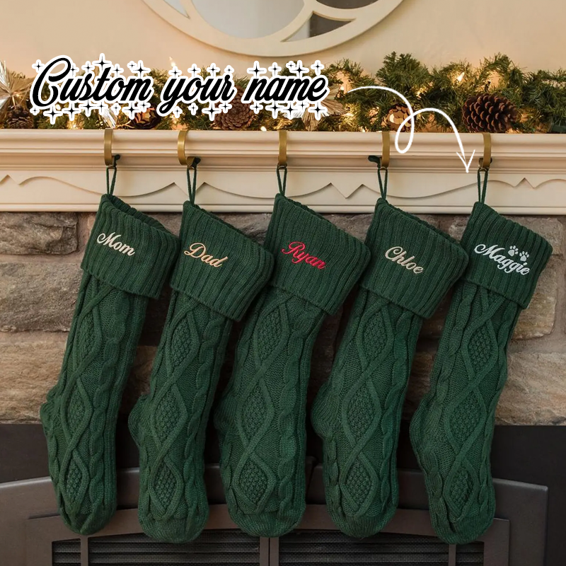Personalized Embroidered Knit Christmas Stockings Ornament Knitted Sock Holiday Stockings with Name Christmas Gifts