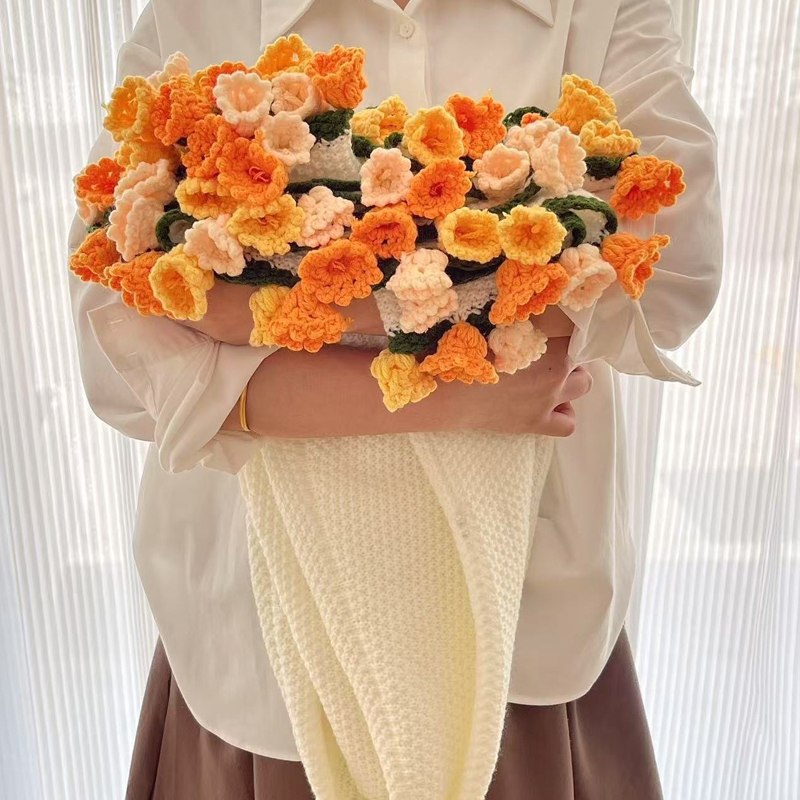 Handmade Finished Crochet Flower Blanket Bouquet Rose Knitted Bouquet