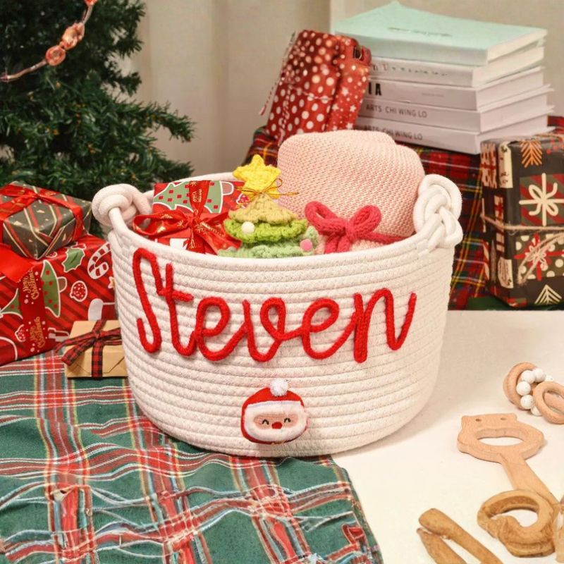 Personalized Baby Name Shower Gift Basket Christmas Gift Basket Kids Christmas Eve Basket Storage Basket Gift for Baby