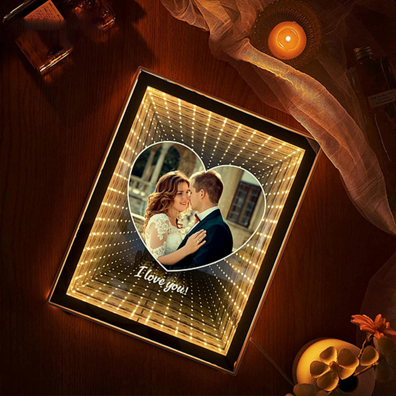 Personalized Couple Photo Love Corridor Custom Picture Mirror Lamp Gift for Couples