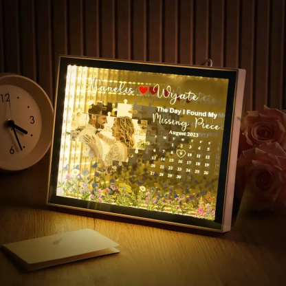 Custom LED Photo and Calendar Wedding Frame Mirror Light Personalized The Day I Found My Missing Piece Lamp Anniversary Gift for Couples