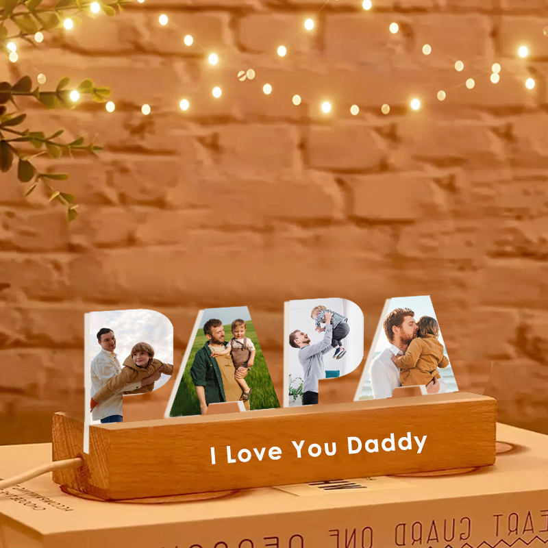 Personalized Photo Collage Night Light Custom Text Photo Led Lamp Fathers Day Gifts for Grandpa