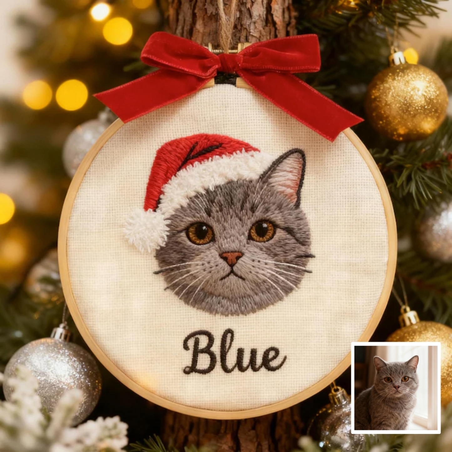 Custom Pet Portrait 3D Embroidered Ornament Personalized Dog&Cat Embroidery Ornament with Name Pet Memorial Gift Keepsake Gift Christmas Tree Decor