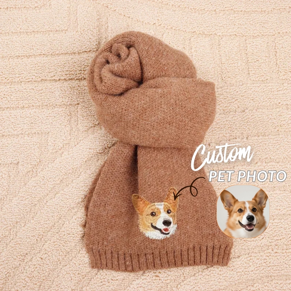 Personalized Pet Face and Name Scarf Custom Embroidered Pet Portrait Scarf Christmas Gift for Dog Mom/Dad