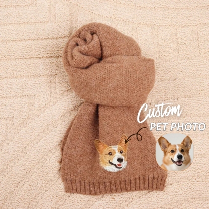 Personalized Pet Face and Name Scarf Custom Embroidered Pet Portrait Scarf Christmas Gift for Dog Mom/Dad