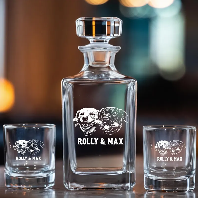Custom Photo Etched Whiskey Decanter Set Personalised Laser Engraved Bourbon Bottle & Glasses Anniversary Gift for Him