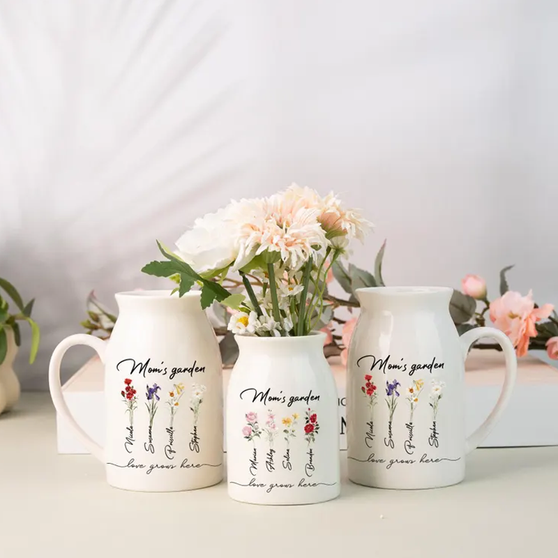 Personalized Grandma's Garden Ceramic Vase Custom Birth Flower Vase with Family Names Mother's Day Gift for Nana