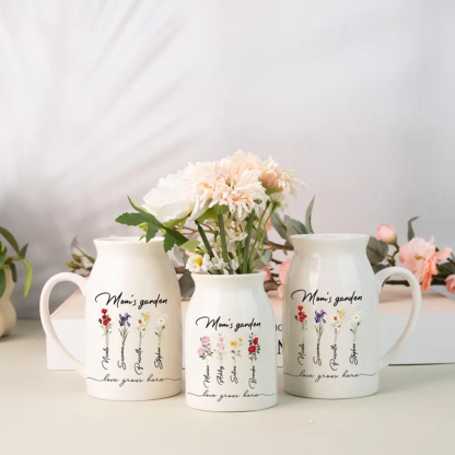 Personalized Grandma's Garden Ceramic Vase Custom Birth Flower Vase with Family Names Mother's Day Gift for Nana