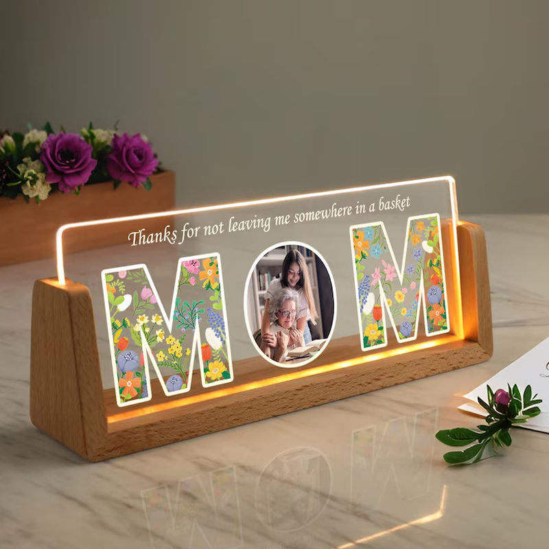 Personalized Mom Photo Night Light Mom Photo LED Lamp with Custom Wooden Base Mother's Day Gift Best Mom Ever