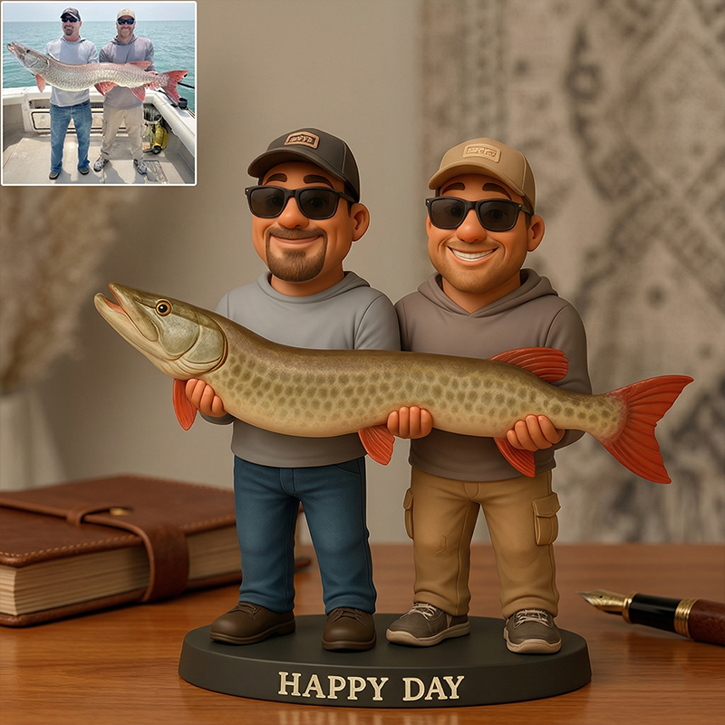 Handcrafted Custom Bobblehead Fully Body Custom Made Bobble Head Dolls from Photo Presents for Fishing Lovers Fish Gift