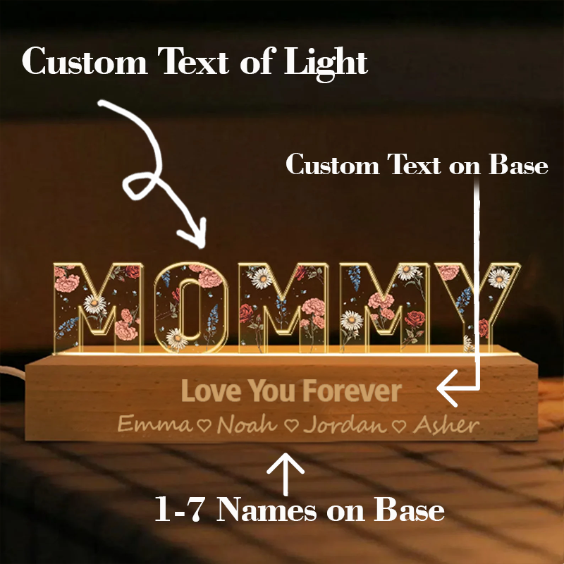 Personalized Name Night Light for Grandma Custom Text Acrylic Light Nana Flower 3D LED Floral Light Mothers Day Gifts