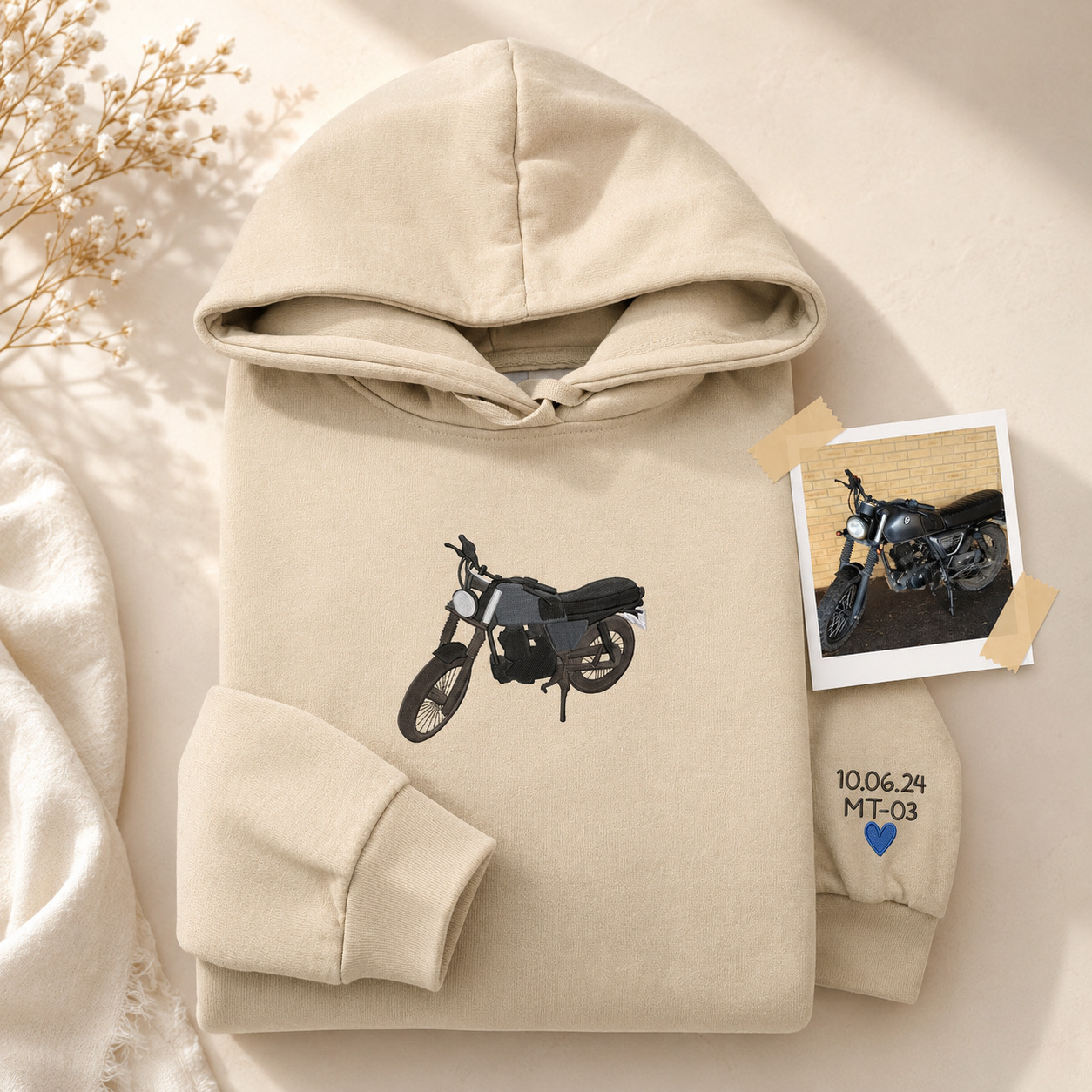 Personalized Motorcycle Photo Hoodie Custom Embroidered Car Sweatshirt Car Lovers Gift for Dad