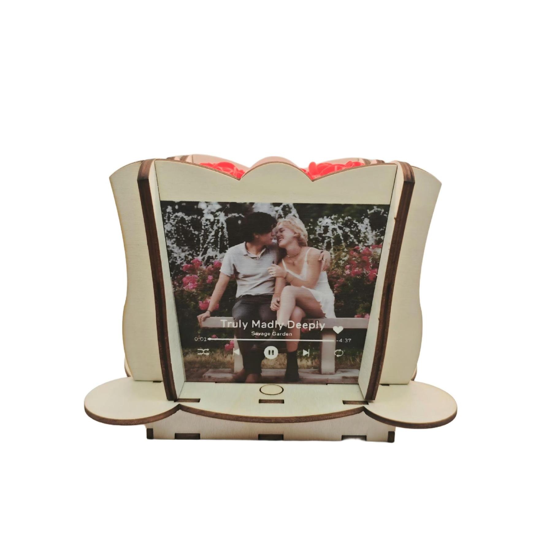 Custom Digital Music Box with 4 Photos and Custom Song Personalized Music Box with Preserved Red Rose Gift