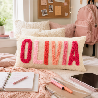 Finished Handmade Personalized Name Embroidered Pillow Back to School Gifts Punch Needle Dorm Decor Gift for Students