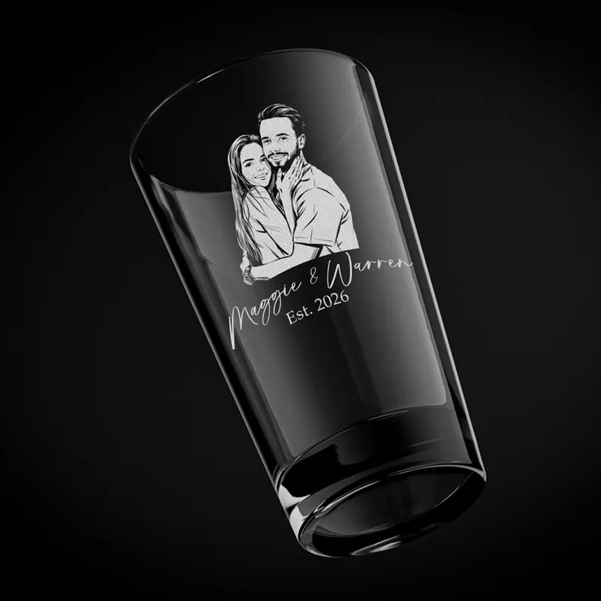Personalized Photo Beer Pint Glass with Custom Text Laser Etched Couples Portrait Glass Anniversary Wedding Gift