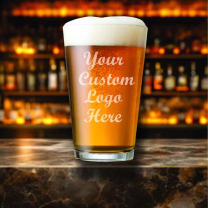 Custom Logo Pint Beer Glass with Laser Engraving Personalized Company Glassware Corporate Gifts and Bulk Business Orders