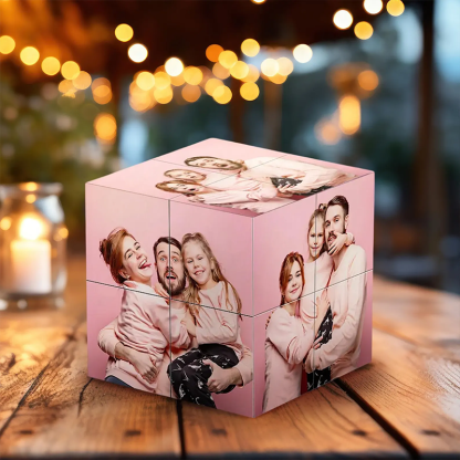 Custom Wooden Multiphoto Cube Infinity Folding Cube Personalized 9 Photo Cube Gift for Father