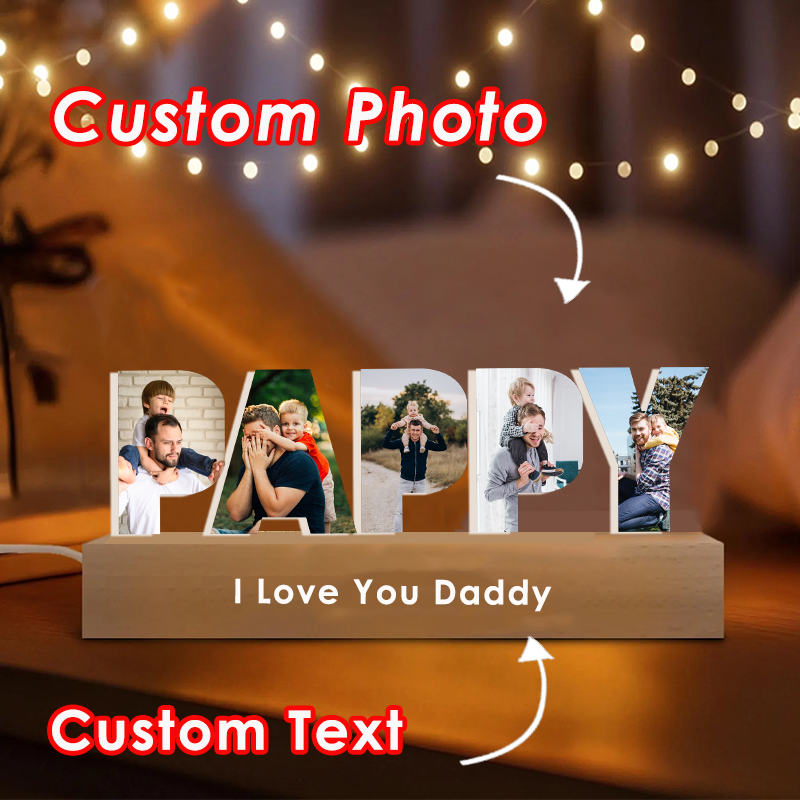 Personalized Photo Collage Night Light Custom Text Photo Led Lamp Fathers Day Gifts for Grandpa