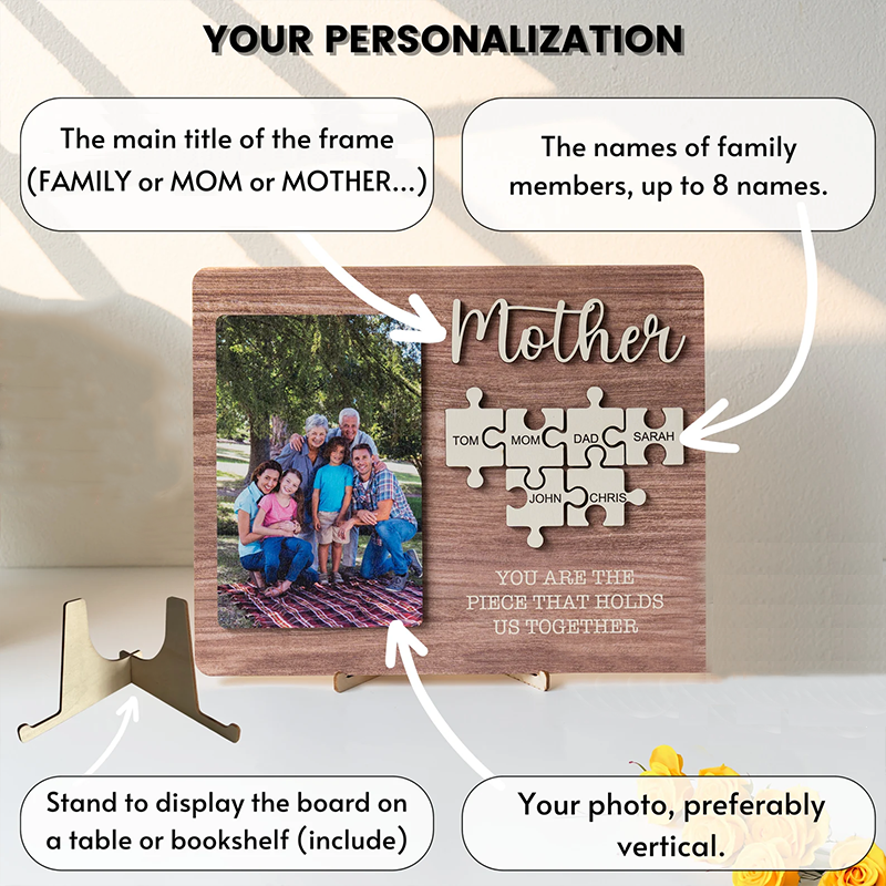 Personalized Photo and Name Wooden Puzzle Custom Sign Gifts for Mom