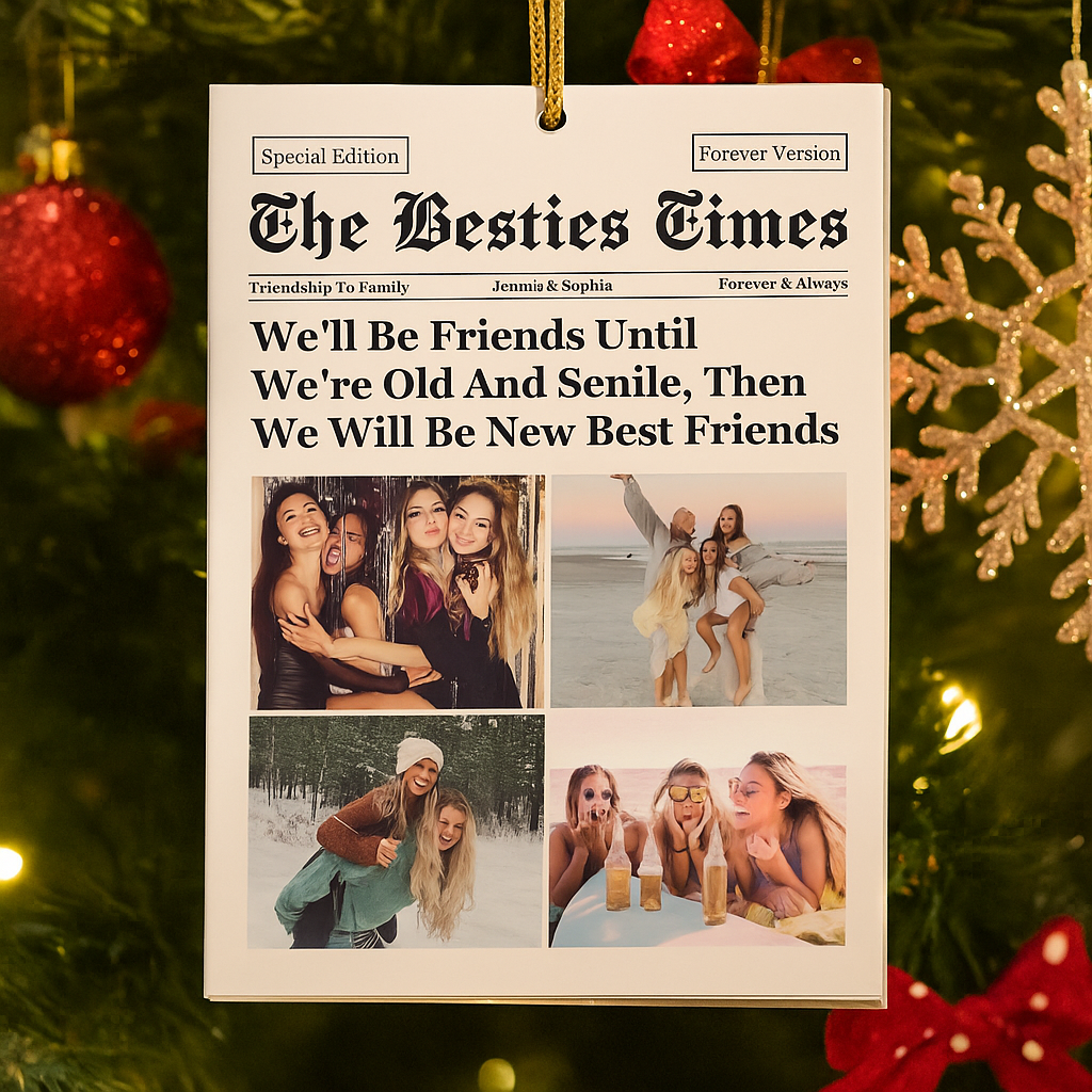 Personalized BFF Newspaper Acrylic Photo Ornament Custom Friendship Gift Christmas Decoration for Best Friends