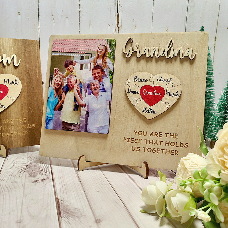 Personalized Heart Photo and Name Wooden Puzzle Custom Sign Mother's Day Gifts