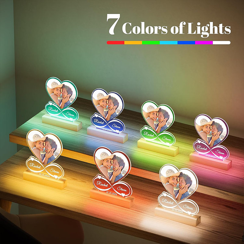 Personalized Heart Photo Lamp Infinity Love Night Light with Names Christmas Gift for Couples