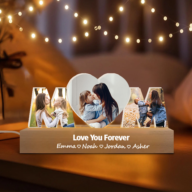 Custom Mom Photo Collage Night Light Personalized Text and Name LED Lamp Mother's Day Gift
