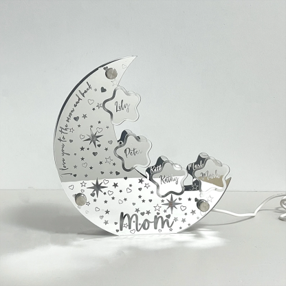 Personalized Acrylic Moon Sign Lamp for Mom Custom Moon Mirror Light Stars with Family Names Mother's Day Gift