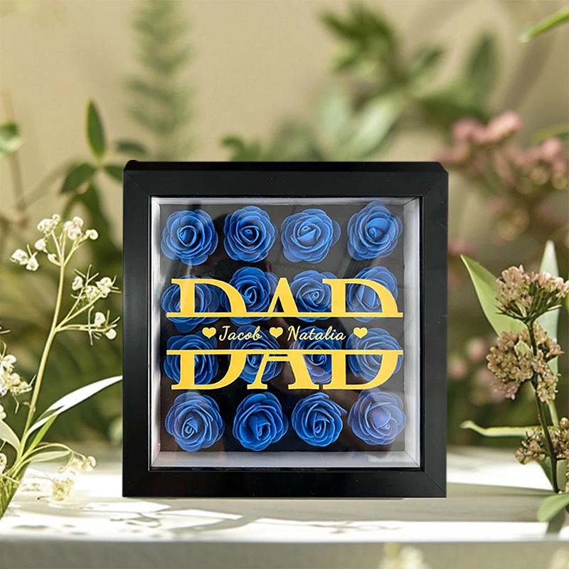 Personalized Flower Shadow Box Custom 1-5 Names Rose Frame Fathers Day Gift for Dad