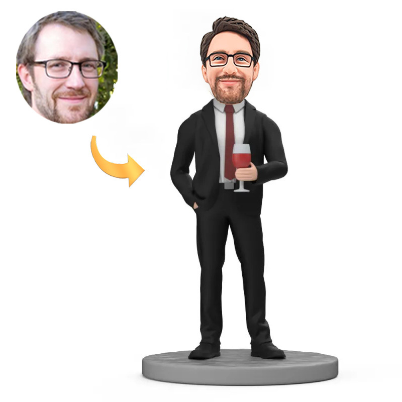Handcraft Boss Love Drinking Wine Custom Bobbleheads from Your Photo