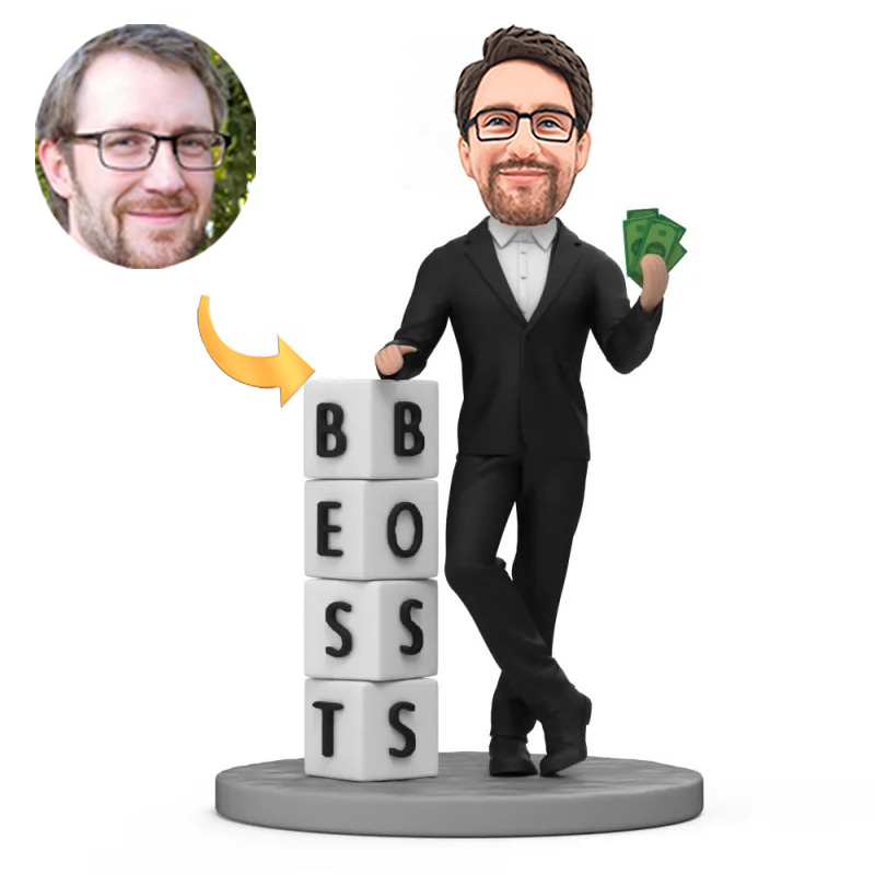 Handmade World's Best Boss Man with Dollars Custom Bobbleheads Boss Day Gifts
