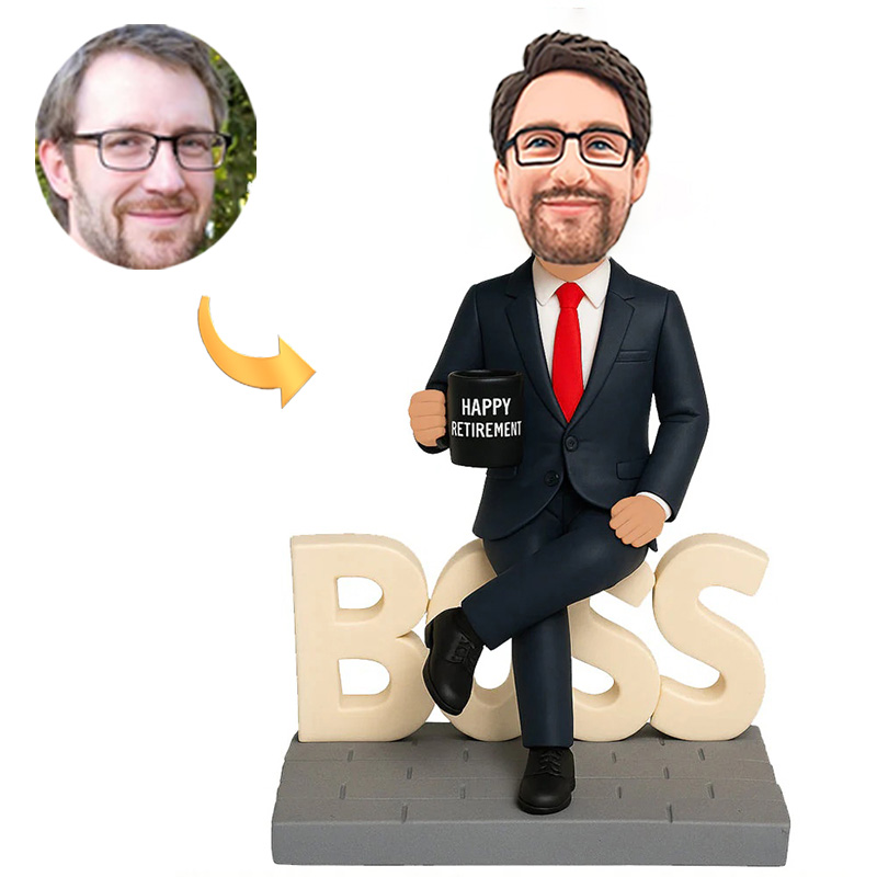 Happy Retirement Boss Sitting on BOSS Custom Bobbleheads Boss Day Gifts