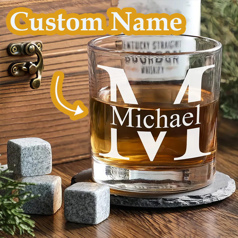 Custom Engraved Monogram Whiskey Glass Personalized 11oz Whiskey Tumbler Groomsmen Gift Idea Wedding Shot Glasses
