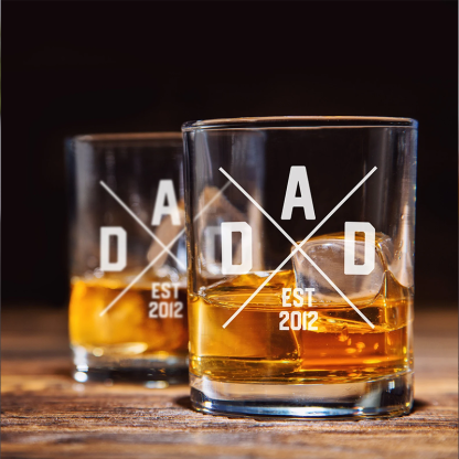 Custom Dad Whiskey Glass Personalized Fathers Day Gift Established Date Glass Bourbon Glass Whiskey New Dad Gift