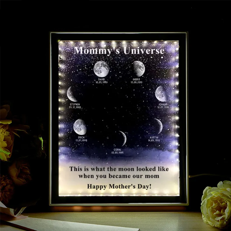 Custom Birth Moon Phase Mirror Light Mommy's Universe Personalized with Kids Names Mothers Day Gifts