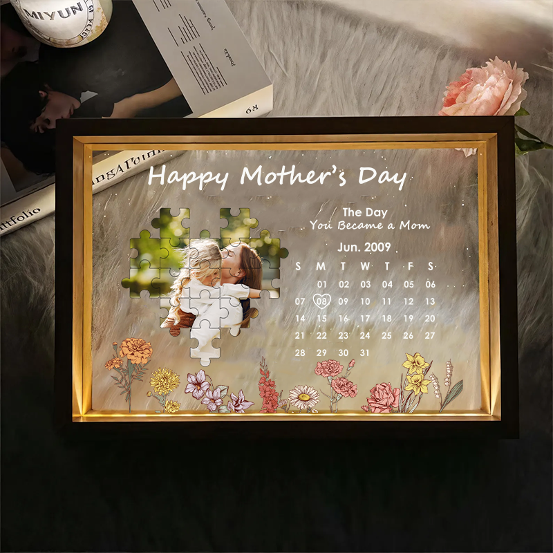 Personalized Photo and Date Birth Night Light Frame Box the Day You Became My Mother Gifts for Mom