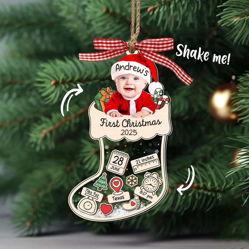 Personalized Baby Photo 4D Shake Custom Birth Stat Ornament Babys First Christmas Ornament New Baby Gifts
