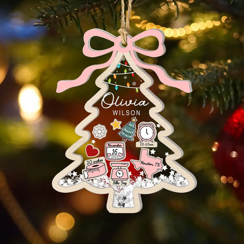 Custom Baby First Christmas Tree Ornament 2025 Baby 1st Christmas 4D Shake Ornament Newborn Gift