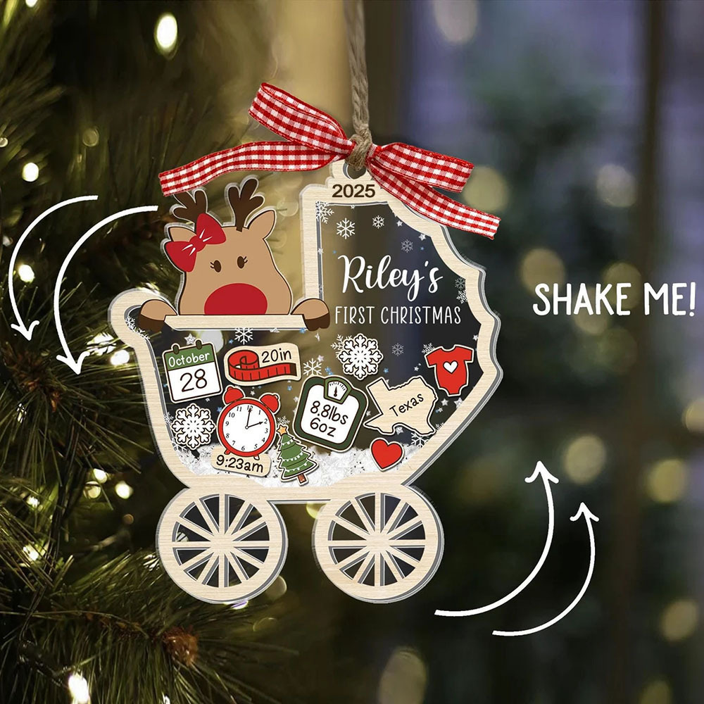 Custom Photo Baby's First Christmas 4D Shake Ornament Babies Newborn Gift Baby Shower Gifts