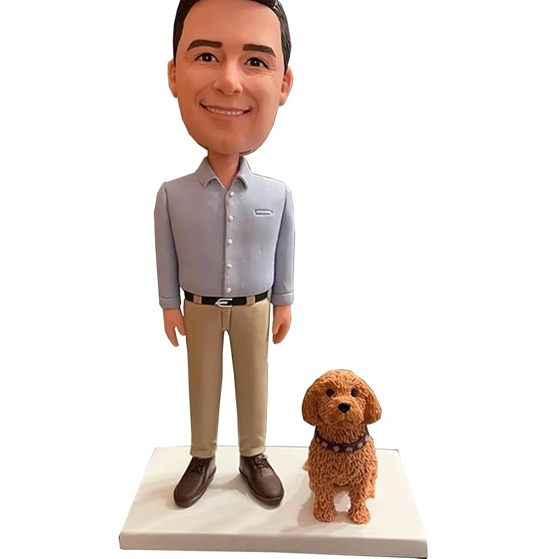 Man And Pet Bobblehead Custom Fully Bobblehead with Engraved Text