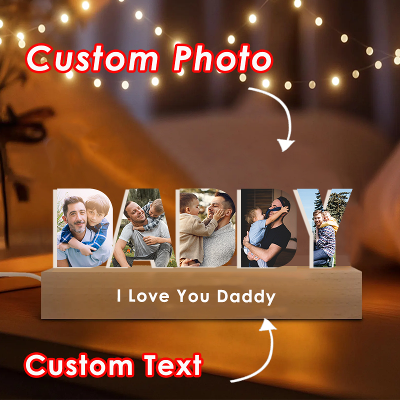 Personalized Photo Collage Night Light Custom Text Photo Led Lamp Fathers Day Gifts for Grandpa