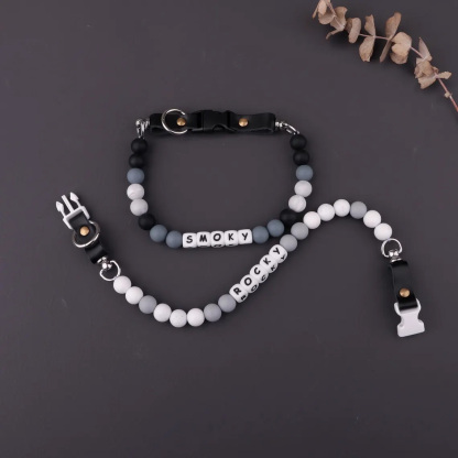 Personalized Black and White Custom Beaded Name Dog Collar Handmade Gift for Pet Lover