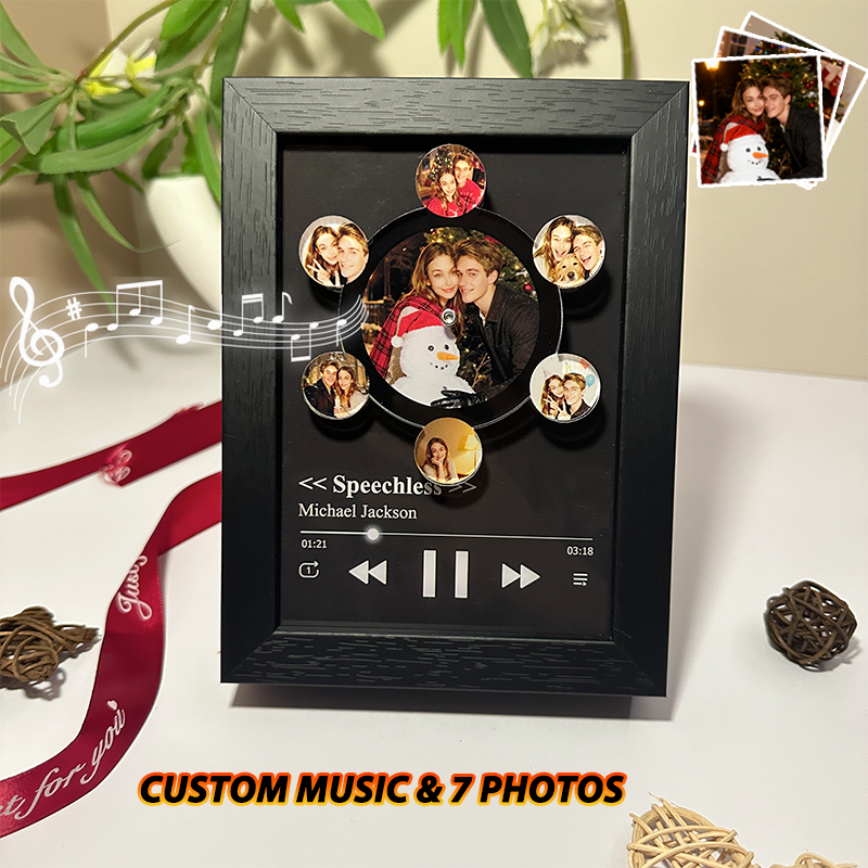 Custom Whole Song Photo Frame with Music Christmas Gifts Personalized Rotating Vinyl Night Light Music Player (Can Play Whole Song)