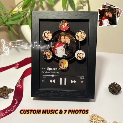 Custom Whole Song Photo Frame with Music Christmas Gifts Personalized Rotating Vinyl Night Light Music Player (Can Play Whole Song)