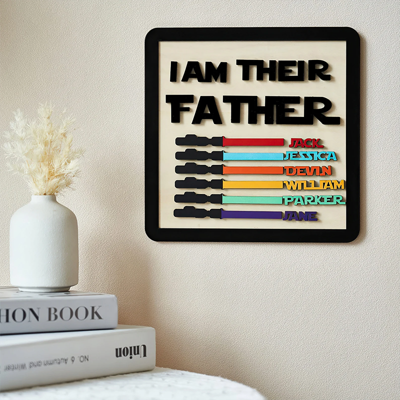 Personalized Wooden Family Sign Custom Kids Name I Am Their Father Wooden Sign Frame Fathers Day Gifts