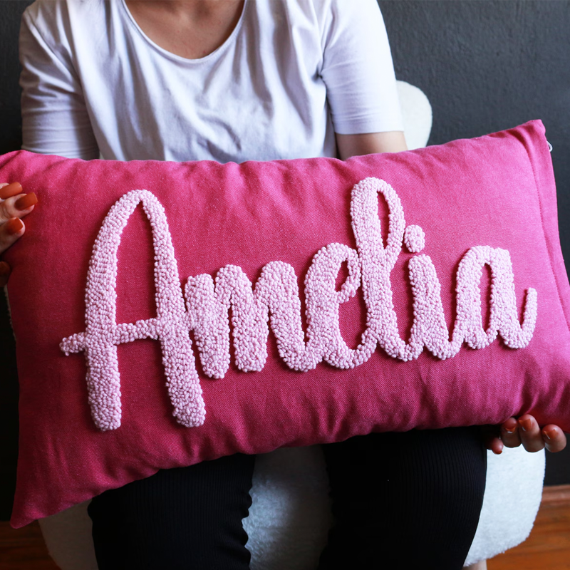 Handcraft Custom Embroidered Name Pillow with Punch Needle Newborn Baby Name Pillowcase Dorm Pillow with Name Dorm Gifts