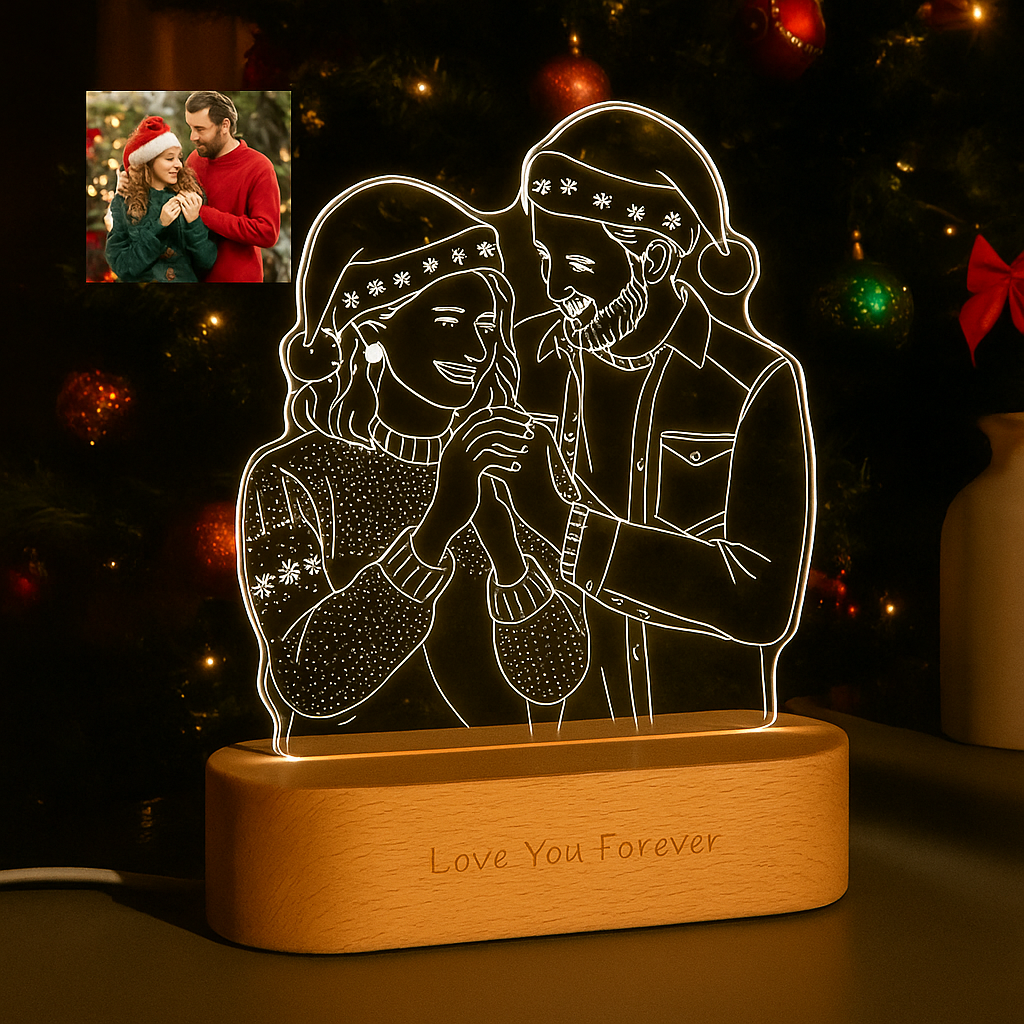 Christmas Gifts Personalized Photo Handmade Drawing Portrait Line Art Picture LED Night Light